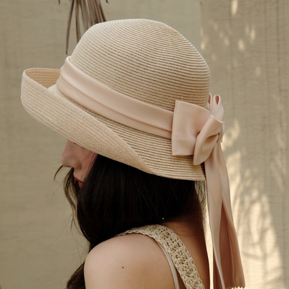 【4color】ビッグリボンストローハット X-067