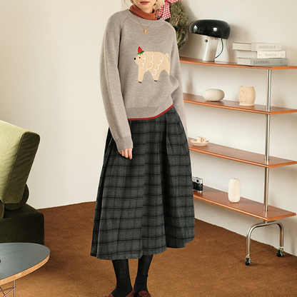 チェック柄Aラインロングスカート　Z00492