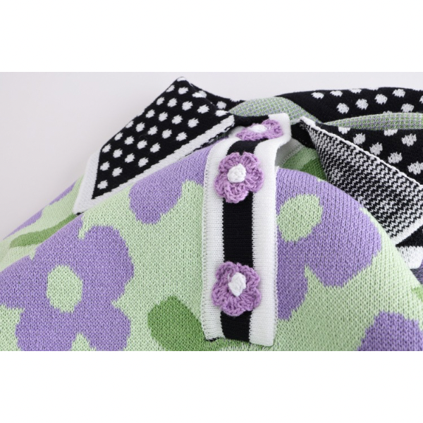 ドット柄×花柄半袖ポロシャツ Z00205