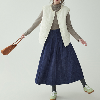 ポケット付きロングデニムプリーツスカート　《Z00732》