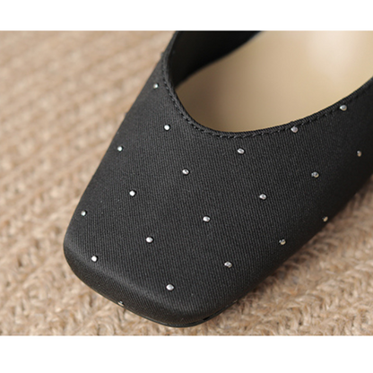 【2color】スクエアトゥチャンキーヒールドットパンプス X-536