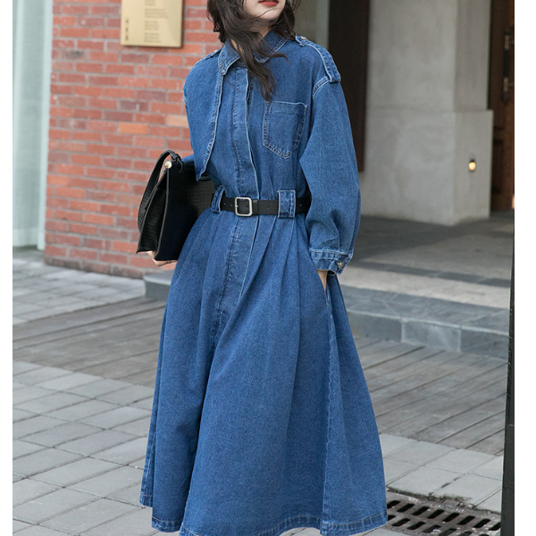 イレギュラーフラップデニムワンピース w-038