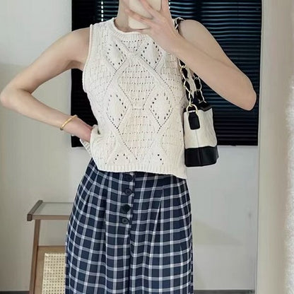 透かし編みノースリーブニットトップ Z00384