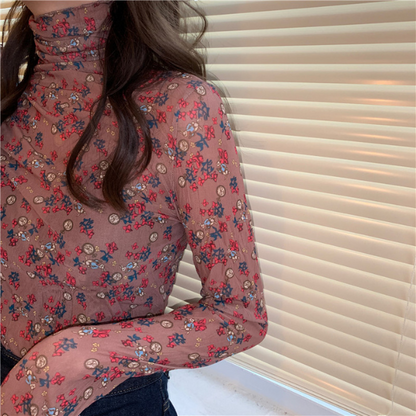 【5color】レトロな花柄シースルートップス Z00105