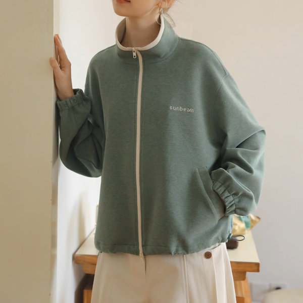 【2color】スタンドカラー ジップアップドロップショルダー スウェット《Z00891》