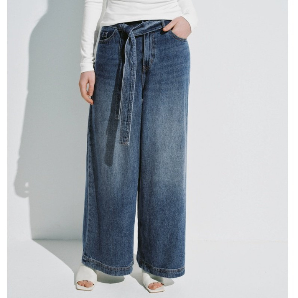 ウエストベルト付きワイドレッグデニムパンツ X-525