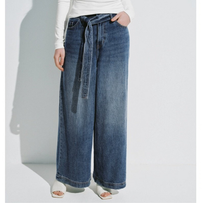 ウエストベルト付きワイドレッグデニムパンツ X-525