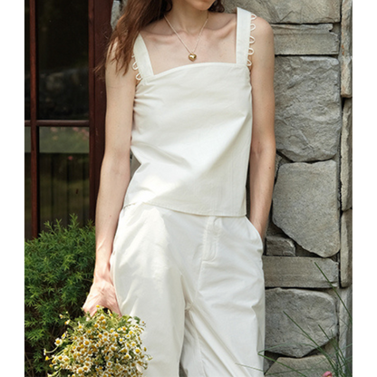 【2color】シンプルレースキャミソール＆ロングパンツのセットアップ Z00204