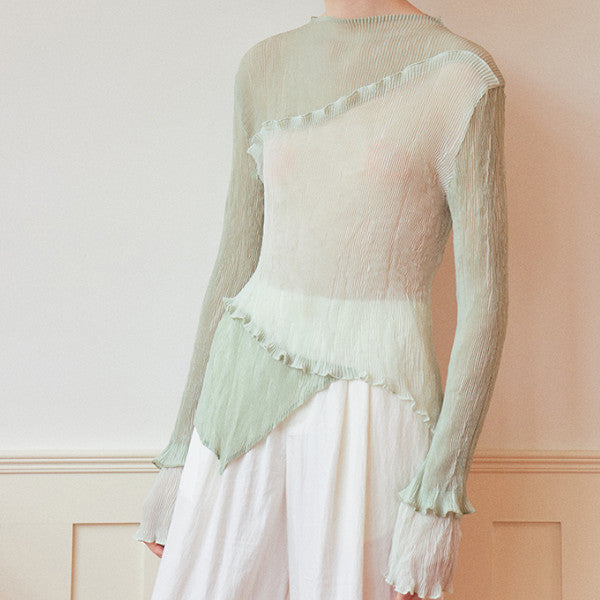 フリル付きミントグリーンシースルートップ Z00264