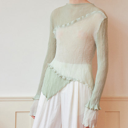 フリル付きミントグリーンシースルートップ Z00264