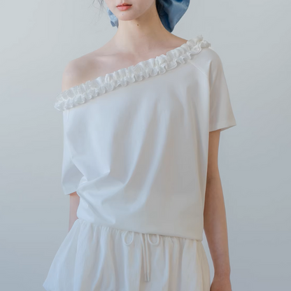 【2color】フリル襟のオフショルダートップ《Z01072》