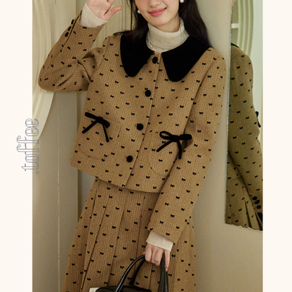 リボンドットショートジャケット＆プリーツスカートセットアップ　《Z00764》