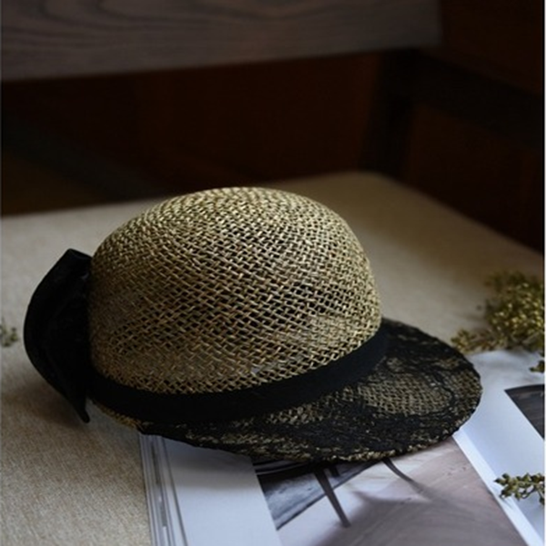 バックリボン付ストローベースボールキャップ　Z00403