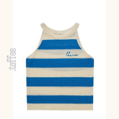 【2color】ホルターネックストライプニットトップ　Z00388