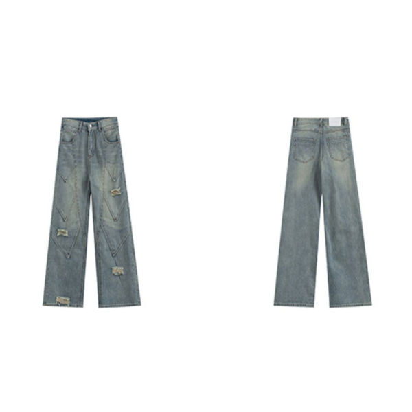 切り替えパッチワークデザインワイドデニム X-362
