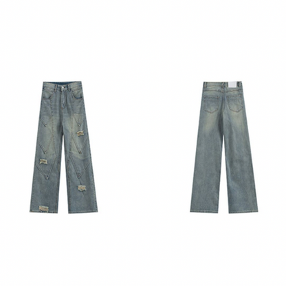 切り替えパッチワークデザインワイドデニム X-362