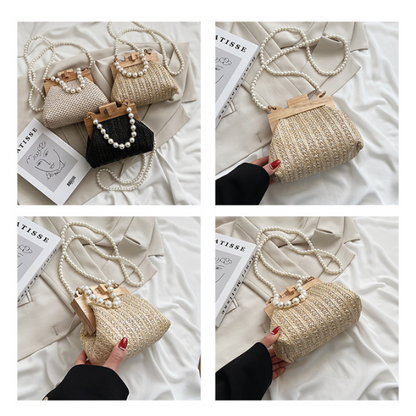 【3color】パールストラップエレガントストローバッグ X-274