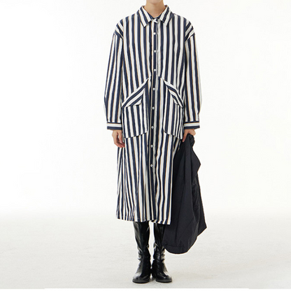 【2color】ストライプシャツワンピース X-349