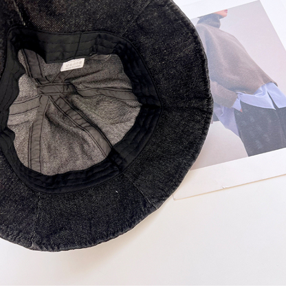 【3color】リボン付きウオッシュデニムドームハット Z00159