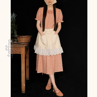 リボン刺繍のギンガムチェックワンピース《Z01054》