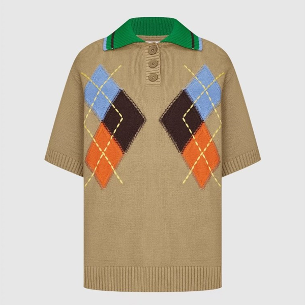 カラフルアーガイル柄半袖ニットトップ　Z00543