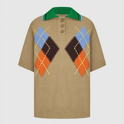 カラフルアーガイル柄半袖ニットトップ　Z00543