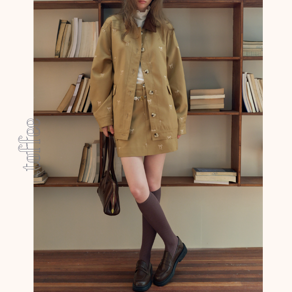 リボン刺繍オーバーサイズジャケット＆スカートセットアップ《Z00817》　