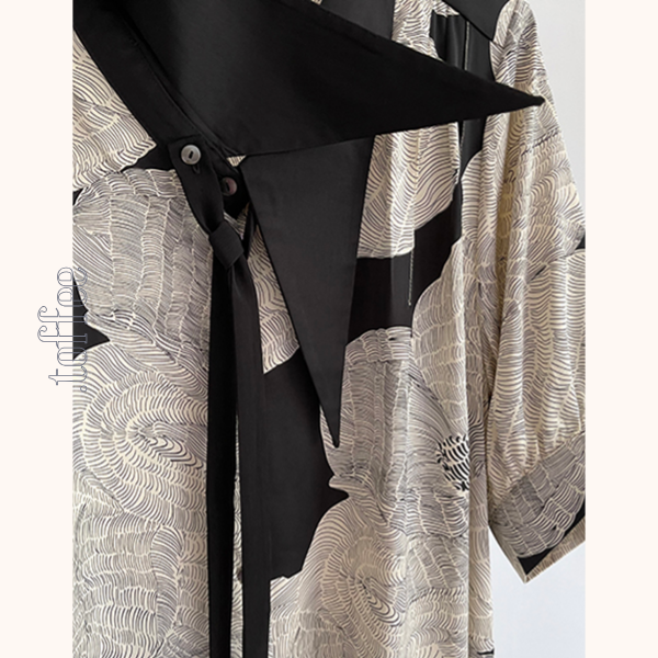 モノトーンプリントボウタイワンピース　Z00420　