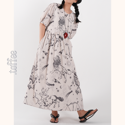 星座柄Aラインルーズワンピース 　Z00419