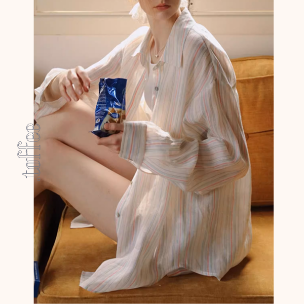 カラフルストライプルーズシャツ＆ワイドショートパンツのセットアップ《Z01029》