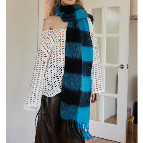 【3color】チェックパターンスーパーロングスカーフ X-453