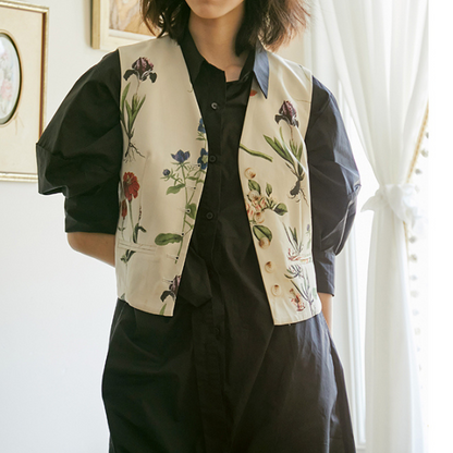 フラワープリントショートベストジャケット　AU-242