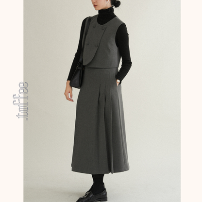 ノーカラークロップド丈ジャケット＆Aラインロングスカートセットアップ　《Z00761》