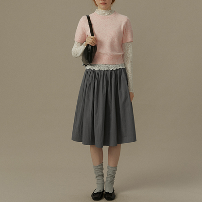 【2color】フラワー刺繍入りリブ編みセットアップカーディガン《Z00831》