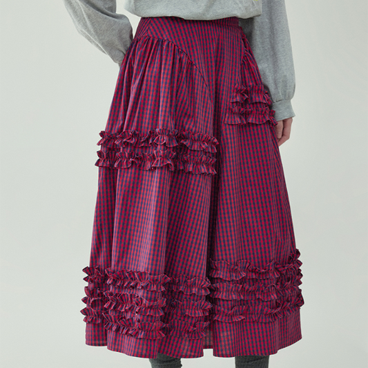 【2color】レースディテールハイウエストフレアスカート　《Z00729》