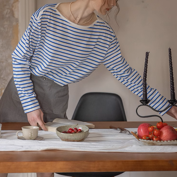 【2color】ボートネックストライプTシャツ《Z00852》