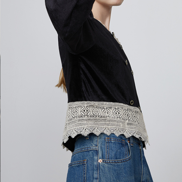 レースカラードッキングシャツ w-083