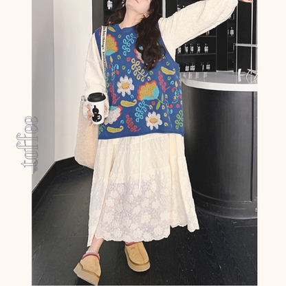 空と花の余白を縫うニットとワンピースのセットアップ《Z01152》