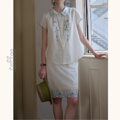 花柄刺繍が映えるレトロ可愛いセットアップ　《Z01117》