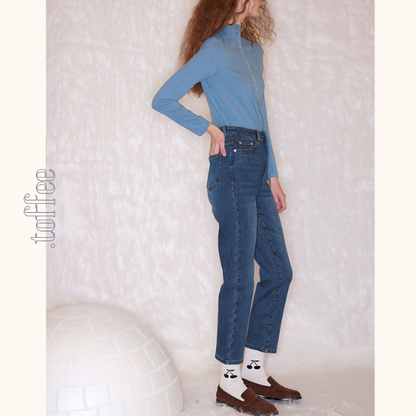 【2color】ハイウエストストレートデニムパンツ　《Z00712》