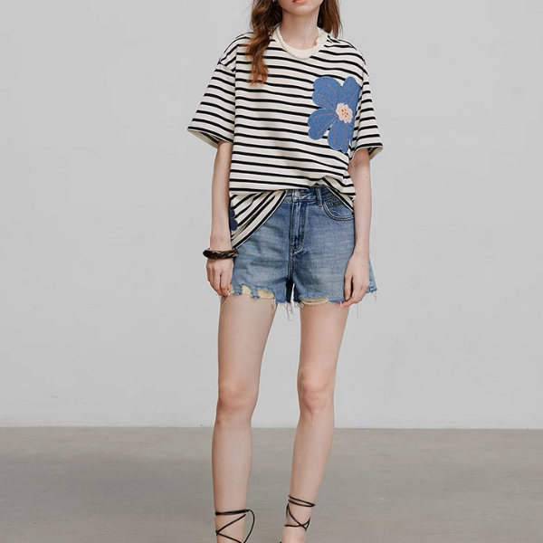 【3pattern】フラワーパッチワークオーバーサイズTシャツ《Z00935》