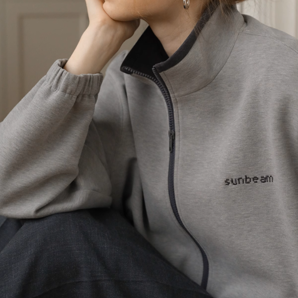 【2color】スタンドカラー ジップアップドロップショルダー スウェット《Z00891》