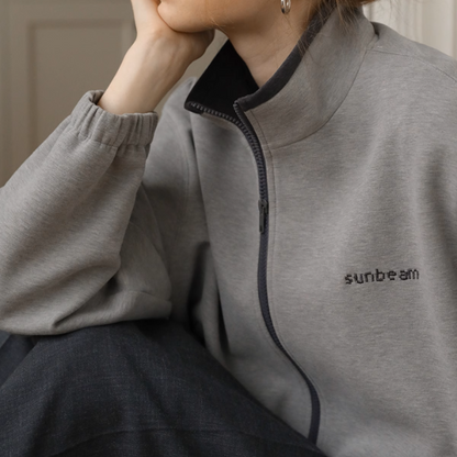 【2color】スタンドカラー ジップアップドロップショルダー スウェット《Z00891》