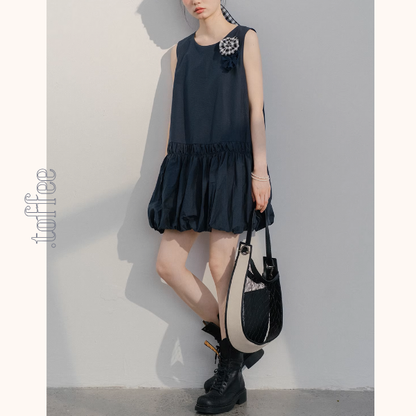 【2color】ふんわり咲く花モチーフのバルーンワンピース《Z01073》