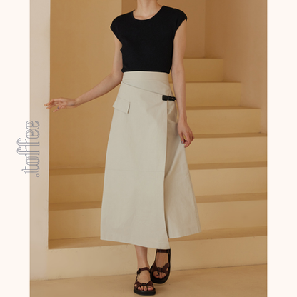 斜め前立てスカートミモレ丈スカート　Z00425