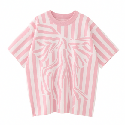 【2color】ストライプ×ゼブラ柄プリントニットトップ Z00215