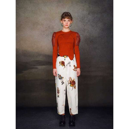 【2color】くるみ割り人形プリントタックテーパードパンツ C0107