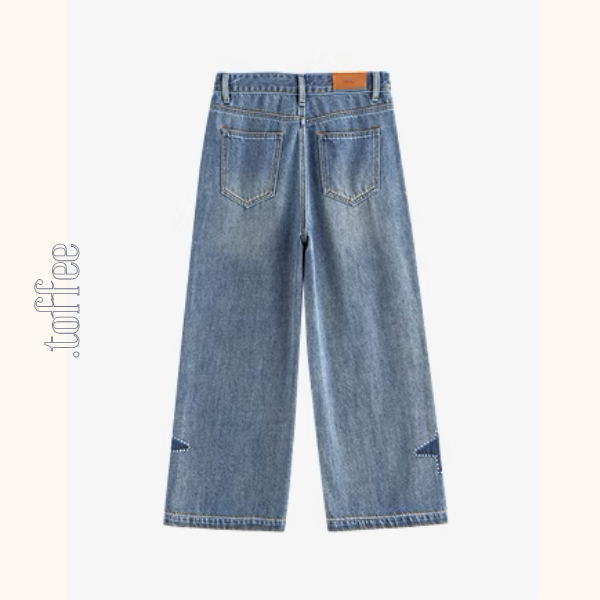 星型アップリケのハイウエストワイドジーンズ《Z00930》