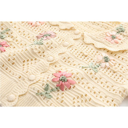 小花刺繡入りかぎ針編みニットトップ Z00216