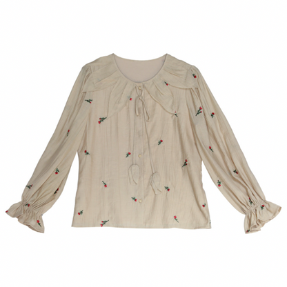 フラワーエンブロイダリーボウタイブラウス w-169